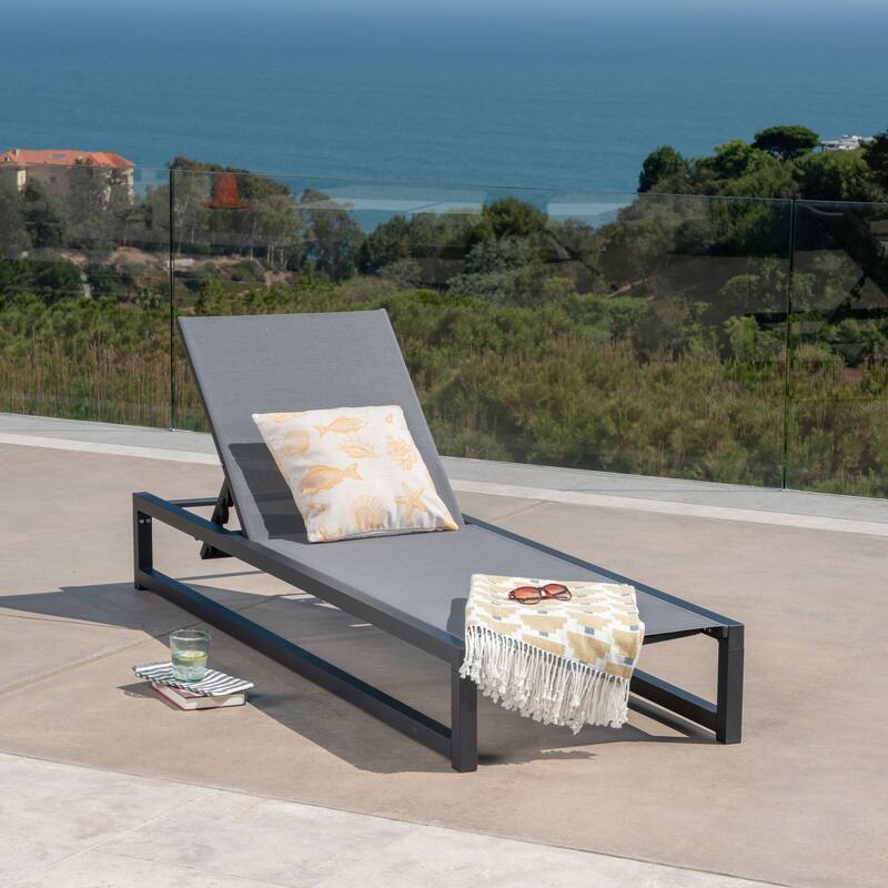 Modern Outdoor Mesh Chaise Lounge Chair Armless Sun Lounge Chair with Adjustable Backrest for Poolside Patio