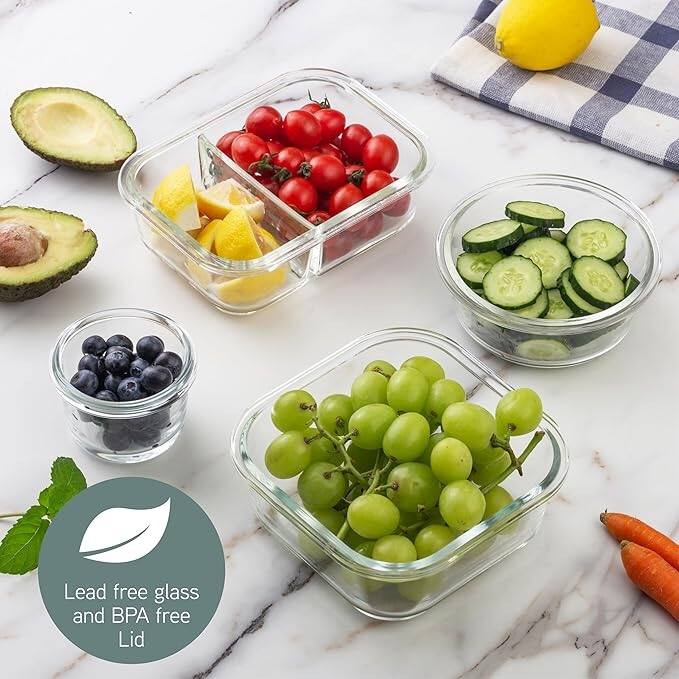 COOK WITH COLOR Premium 32-Pc. Borosilicate Glass Food Container Set with Dividers Leakproof Lids - Meal Prep, Storage