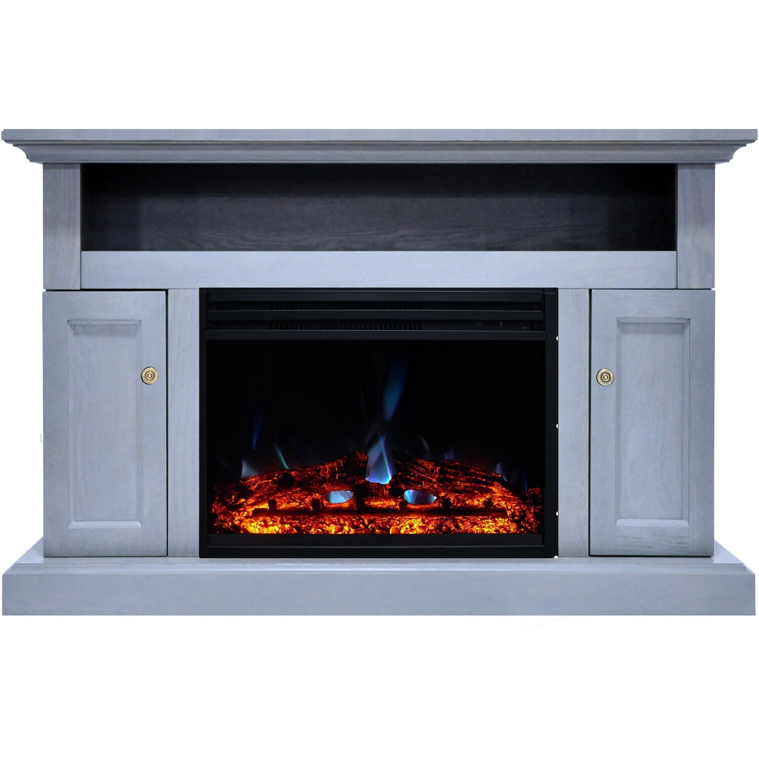 Cambridge Sorrento Electric Fireplace Heater with 47-In. Blue TV Stand,  Enhanced Log Display, Multi-Color Flames, Remote - On Sale - Bed Bath u0026  Beyond - 29893252