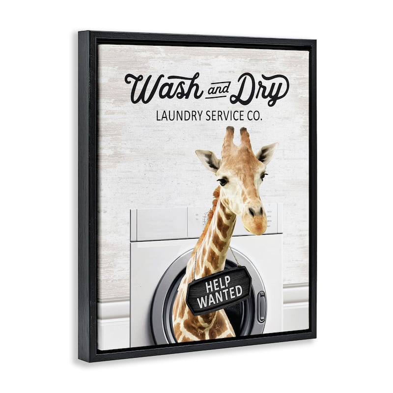Stupell Wash & Dry Laundry Giraffe Framed Floater Canvas Wall Art Design By Lettered and Lined