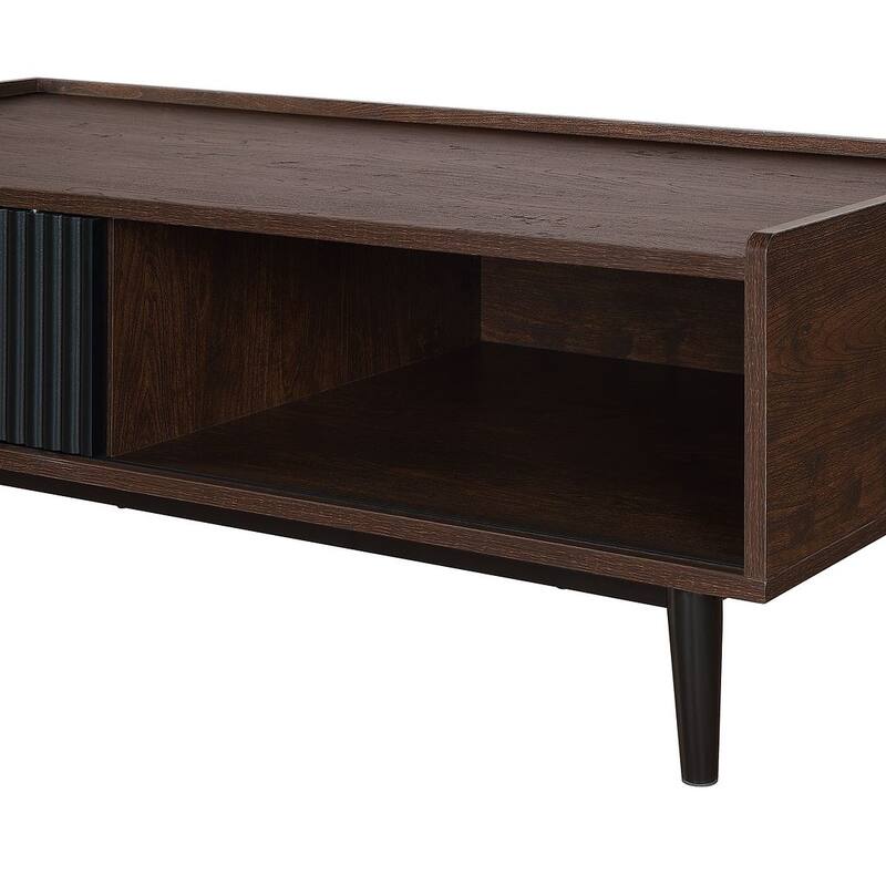 Manhattan Comfort Duane Modern Ribbed Coffee Table with Drawer and Shelf