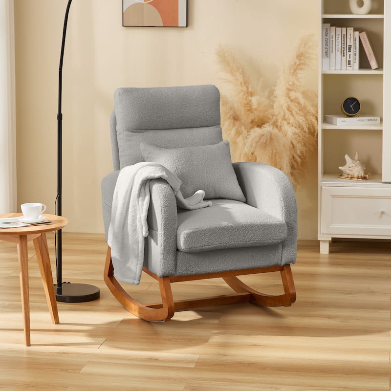 EROMMY Rocking Chair Indoor, Glider Chair with Pillow and Blanket, Living Room, Bedroom & Baby Room, Pink/ Beige/Gray - Highchair - Grey