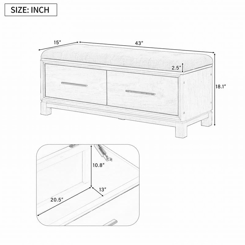 Shoe Bench with Removable Cushion and Hidden Storage for Entryway and Living Room Organization