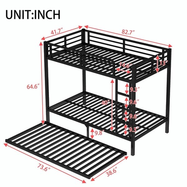 dimension image slide 1 of 5, Metal Bunk Bed with Twin Size Trundle