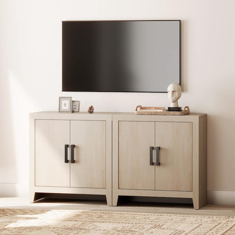 WAMPAT Modern Farmhouse TV Stand Cabinet, Entertainment Center with Adjustable Shelf - Beige - 62 inches