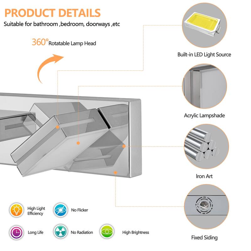 Modern LED Vanity Light, 5-Lights Wall Sconce for Bathroom and Mirror, Sleek Minimalist Design, Energy-Efficient