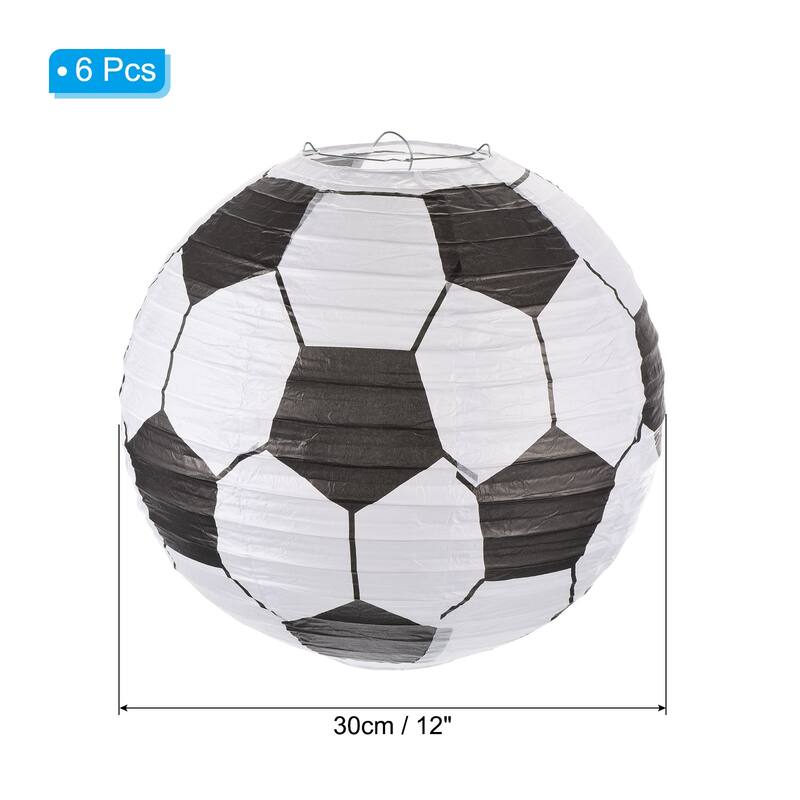 6Pcs Soccer Paper Lantern for Party Decorations, White Black - White Black - 12in