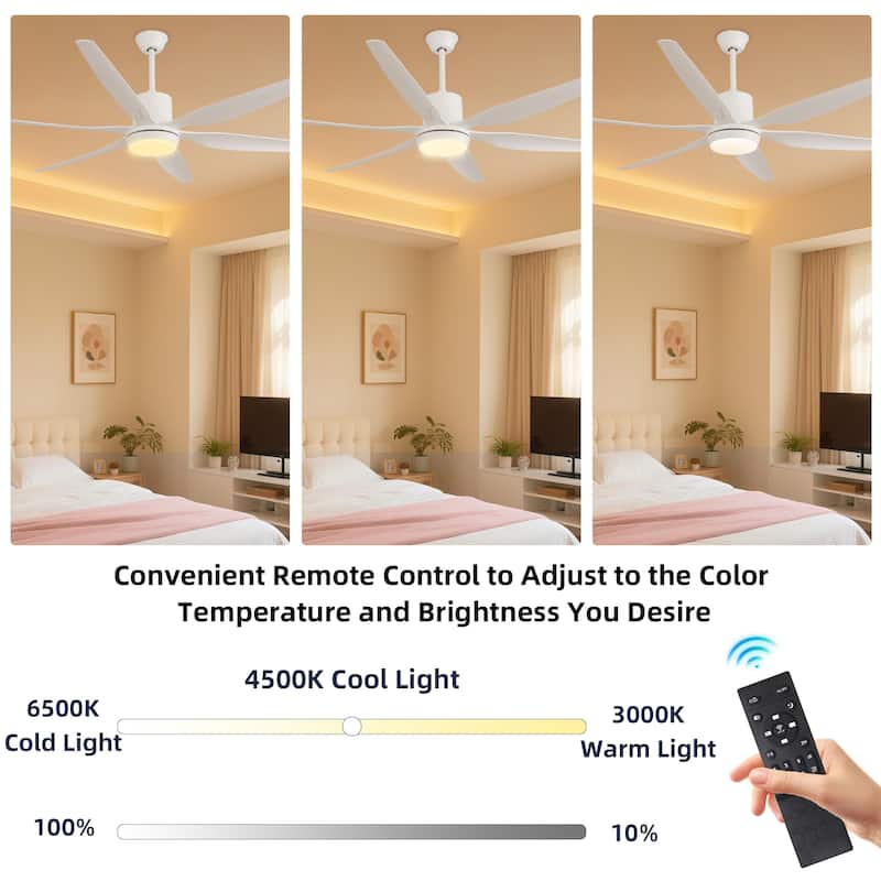 66 in. Modern Downrod Mount Ceiling Fan with LED Light, 6 ABS Blades, DC Motor, Remote Control