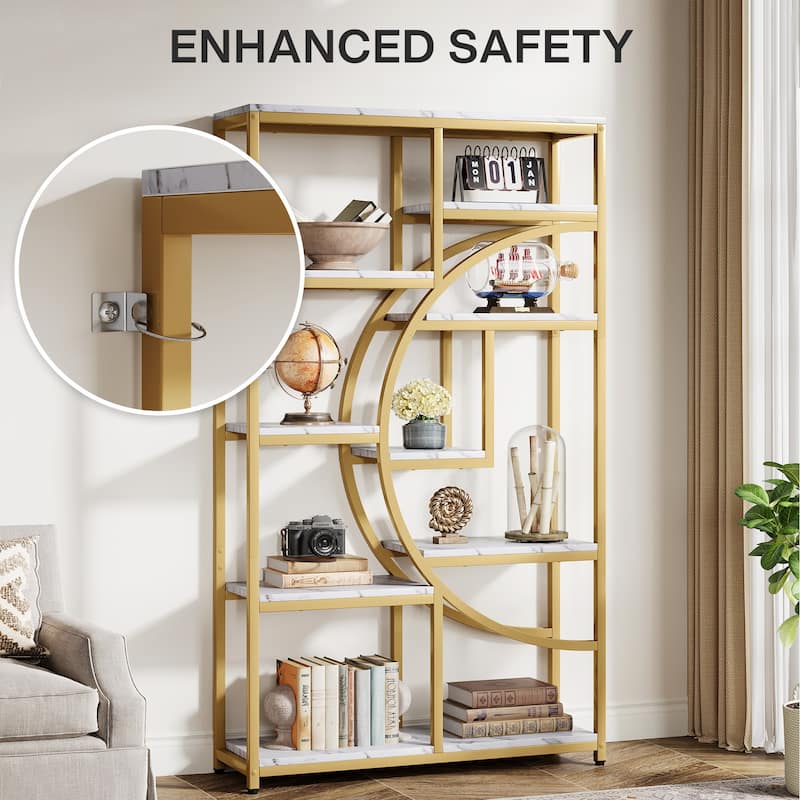Bookshelf Industrial 5 Tier Etagere Bookcase, Freestanding Tall Bookshelves