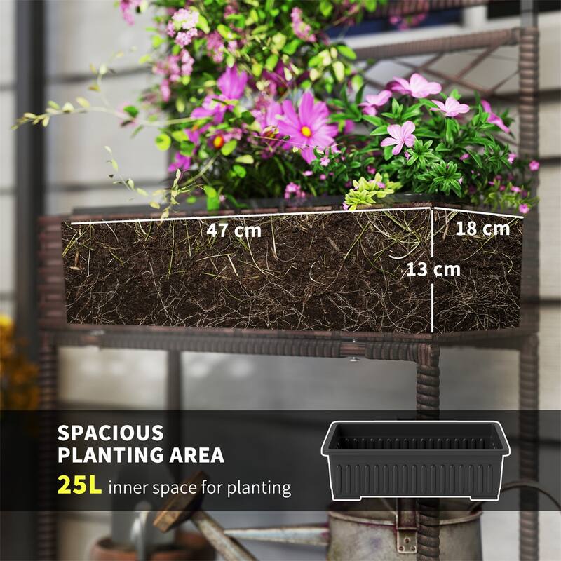 Outdoor Raised Garden Bed Rattan Plant Stand with Trellis and Storage Shelf for Herbs or Flowers - 21.7" L x 10.2" W x 52.4" H