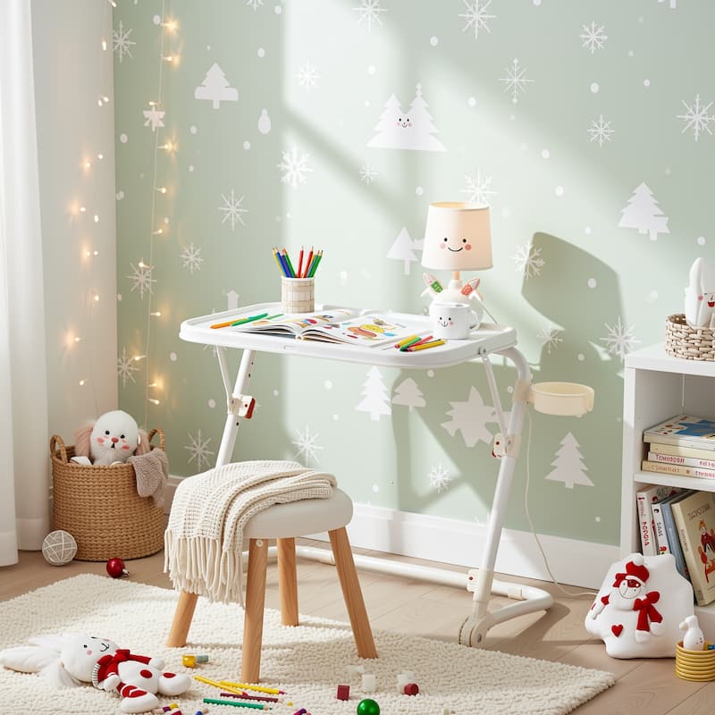 Adjustable Height Kids Writing Desk Durable, Ergonomic Study Table for Children Safe, Easy Clean & Space Saving, Black - White