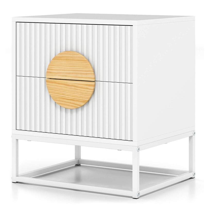 Costway 1/2 PCS Fluted Nightstand with 2 Drawers with Pine Wood