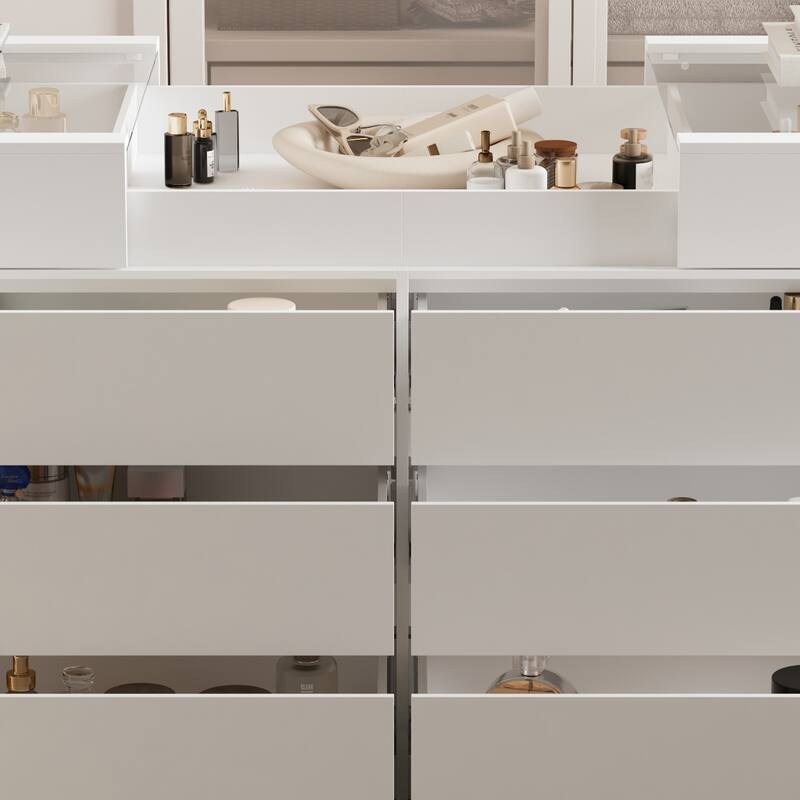 12-Drawer Storage Island Tempered Glass Top Island Display Cabinet Dresser