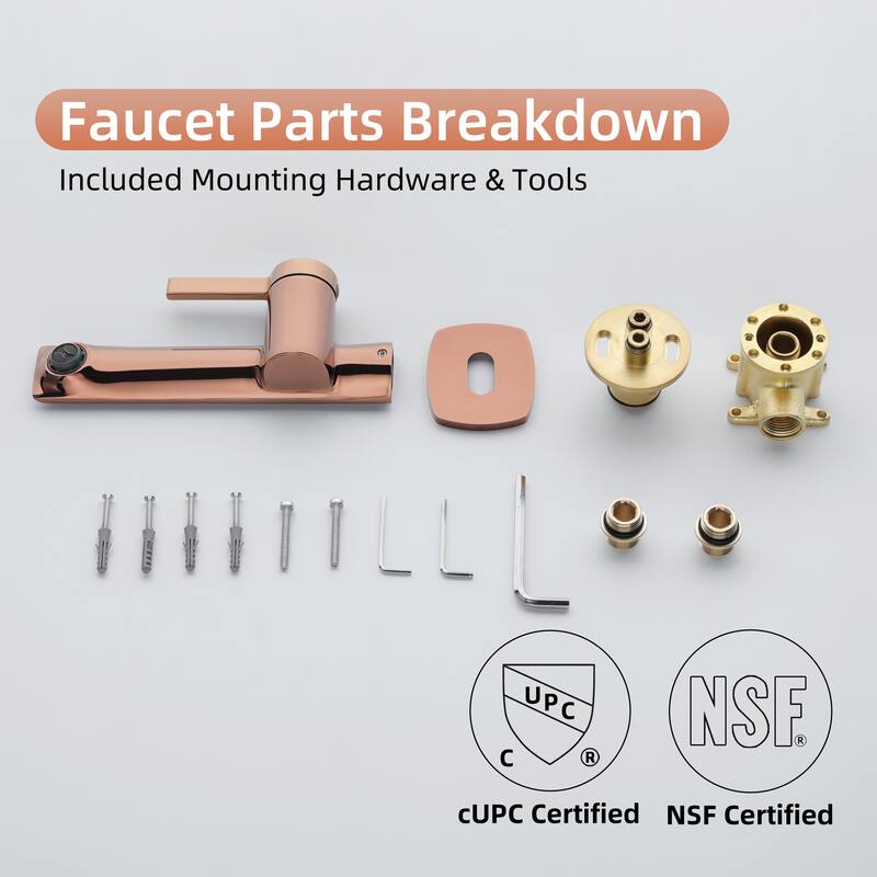Modland Wall Mount Single Hole Bathroom Faucet, NSF/CUPC Certified & Salt Spray 8 (Matte Black/Rose Gold)