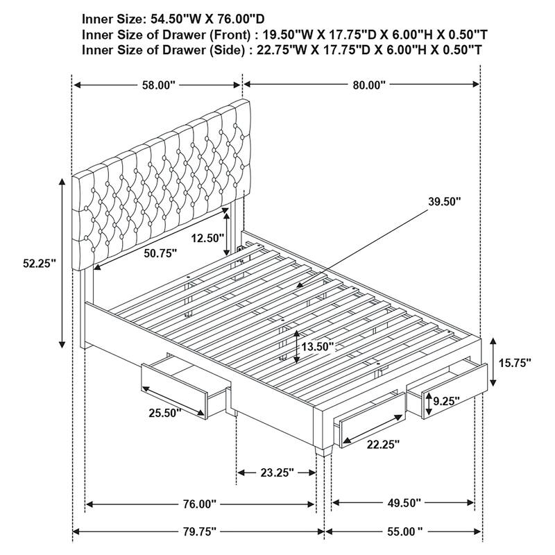 Full Size Upholstered Storage Bed with 4 Built-In Drawers and Button-Tufted Headboard