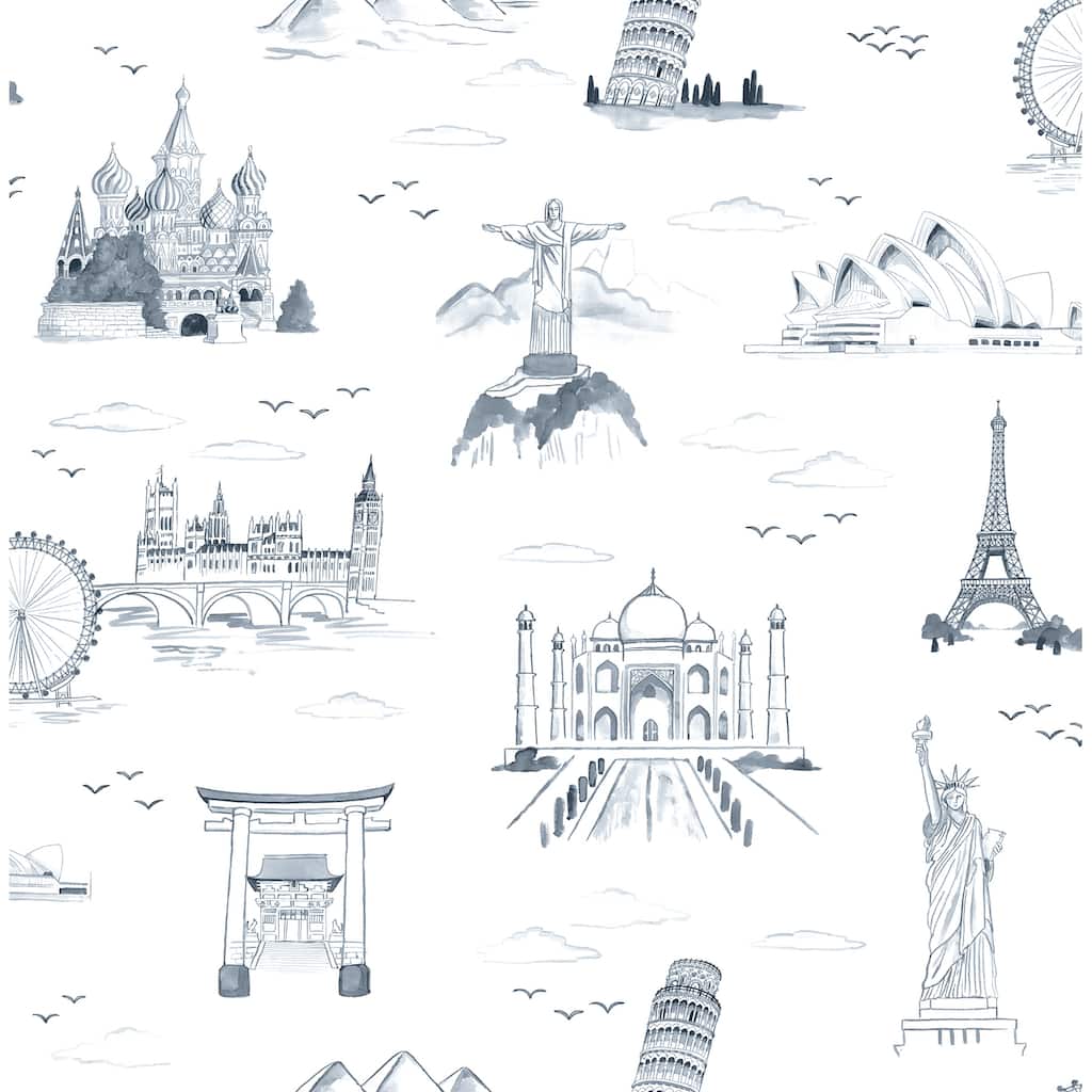 NuWallpaper L&mark Navy Travelers Toille Novelty Peel & Stick Wallpaper