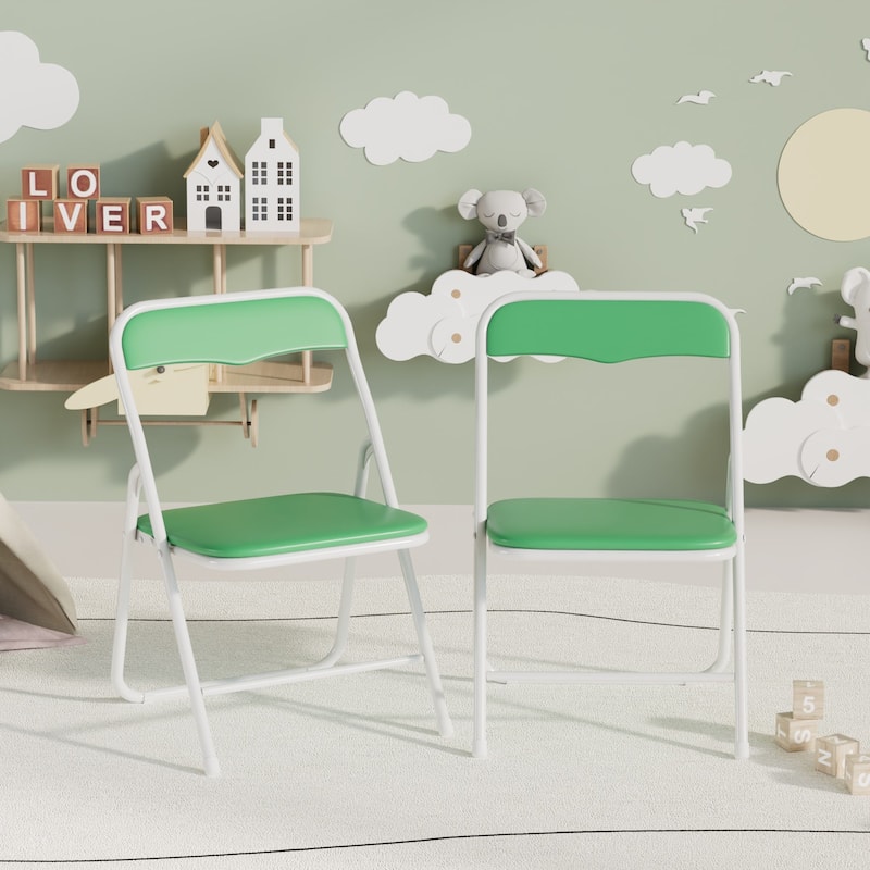 VECELO 5 Pcs Kids Folding Activity Table and Chairs Set, Portable, with Ultra Soft PU Padded Cushion, Matte Black
