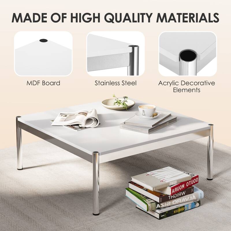 39inch Coffee Table Square Tea Table Polished Stainless Steel
