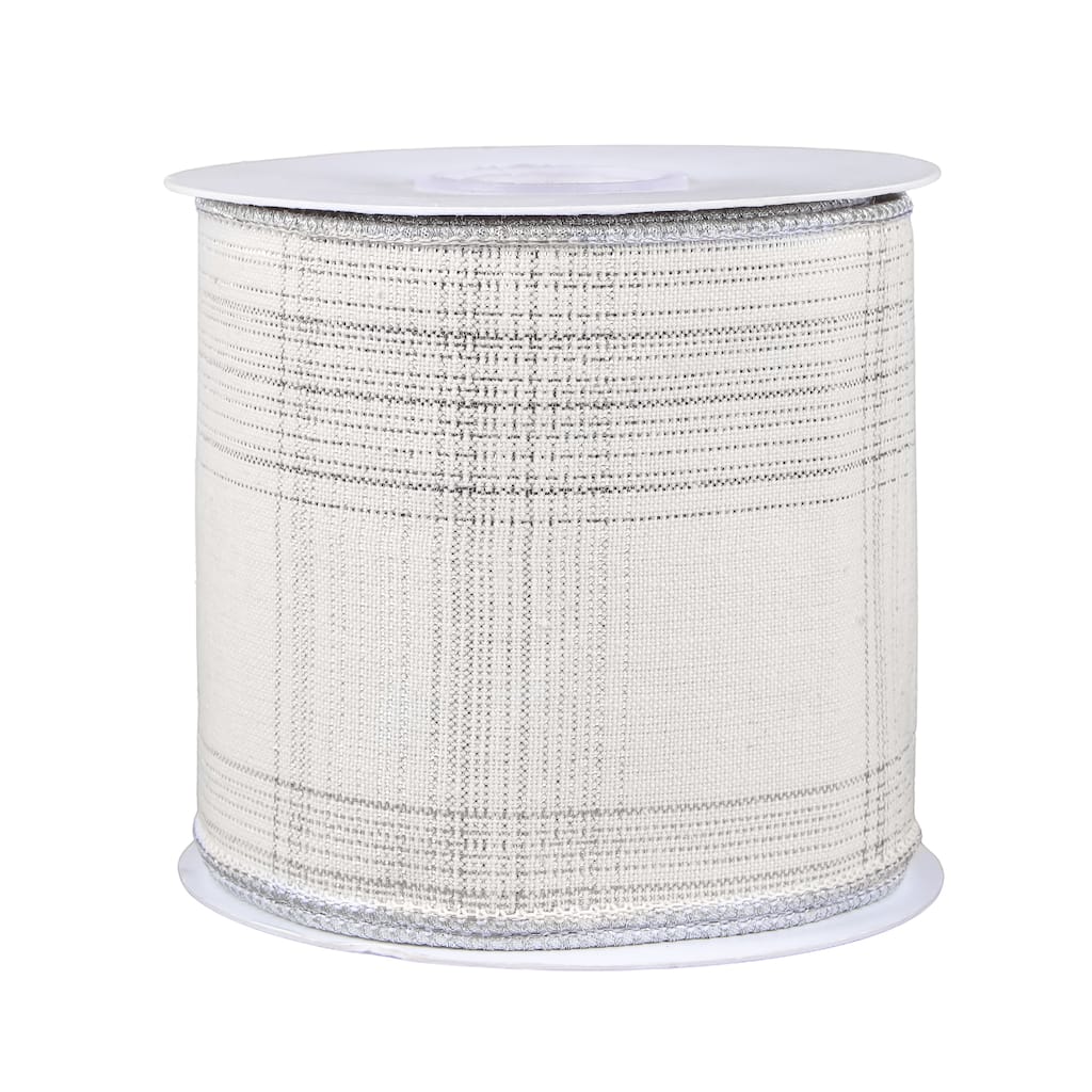 HGTV Home Collection , Silver Cotton Plaid Double fused Ribbon , Silver, 3 in - 3 in