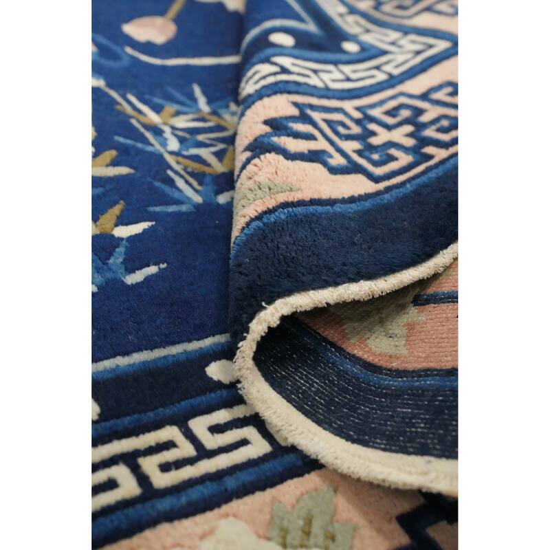 Hand Knotted Oriental 100% Wool Carpet Traditional Pictorial Navy Blue & Blues Art Deco Area Rug - 6' 6'' X 5' 0''