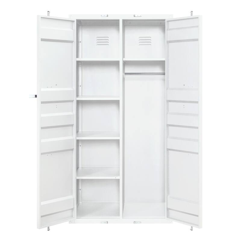 Double Door Storage Wardrobe with Recessed Panels and Cremone Bolts, White