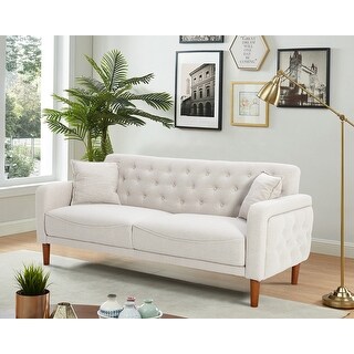 Modern Linen Sofa 77.95" White Loveseat Couch for Living Room - Bed ...