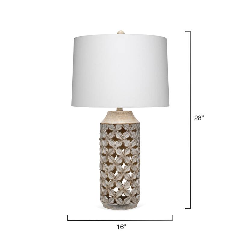 Alden Décor Collins Resin Treillage Table Lamp, White Wash