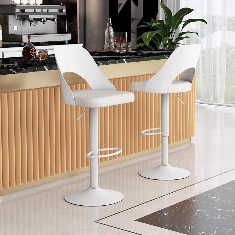 Modern Adjustable Swivel Bar Stools with PU Leather Seat and Metal Base 25 to 33 Inch Counter Height Chairs for Kitchen Island
