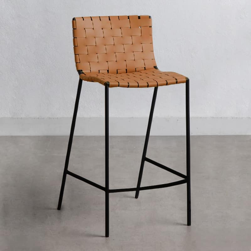 Soho Mid-century Modern Leather Weave Bar Stool (26-inch/ 30-inch) (Single)