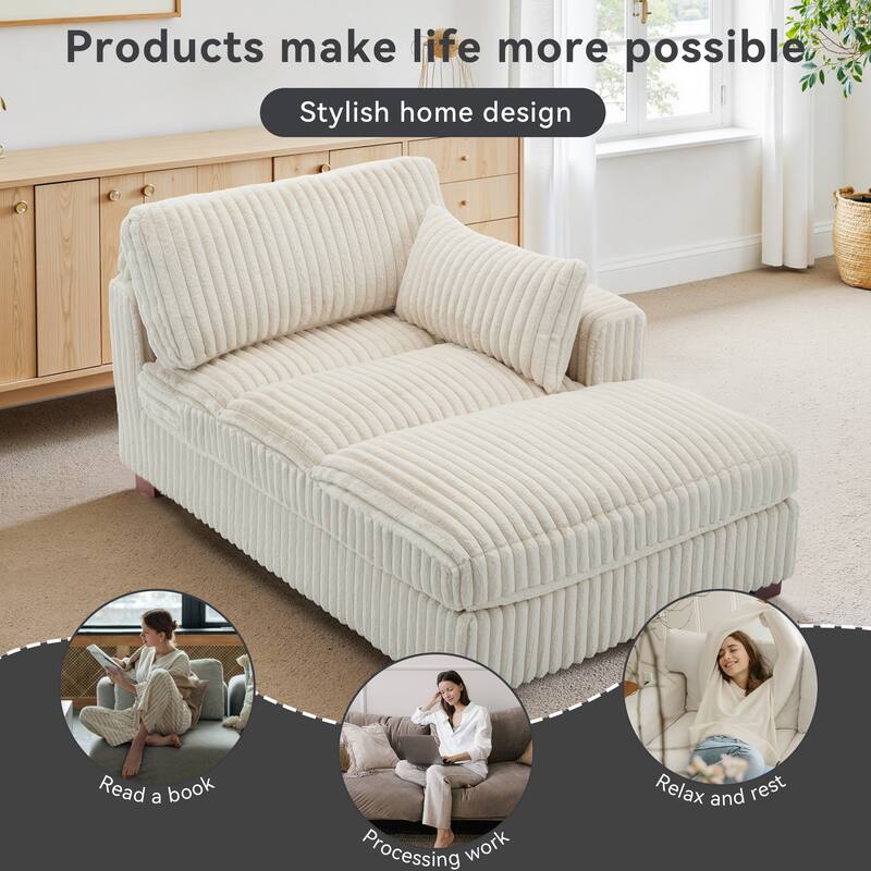 UIXE Upholstered Plush Chaise Lounge Chair For Interior