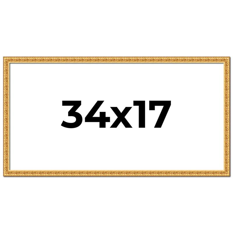 34x17 Frame Gold Real Wood Picture Frame Width 1 inches | Interior
