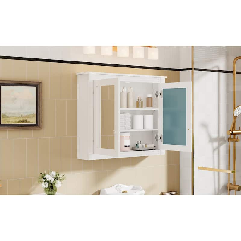 36" x 28" Medicine Cabinet, Wall Mounted Bathroom Storage Cabinet, Modern Bathroom Wall Cabinet with 2 Mirrors