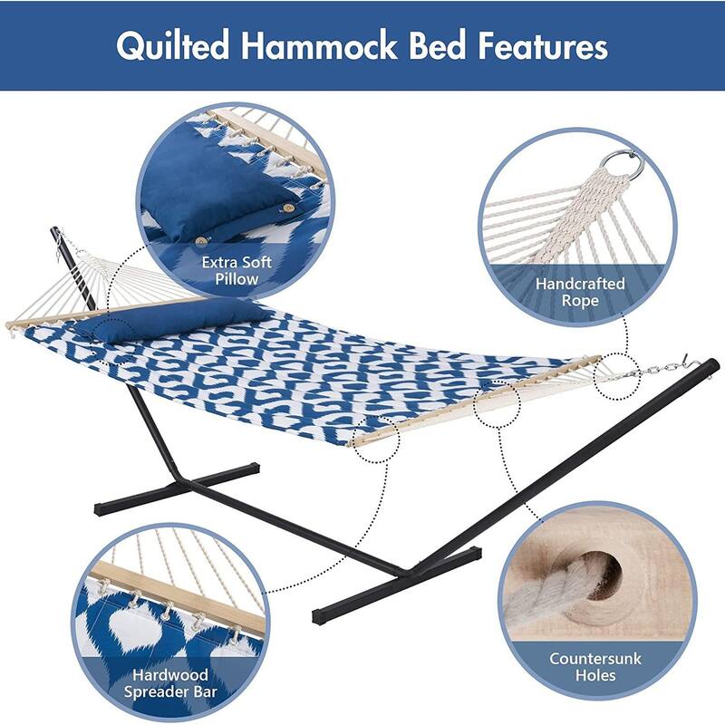 Outdoor Portable Double Hammock with Stand&Pillow Max 475 lbs Capacity
