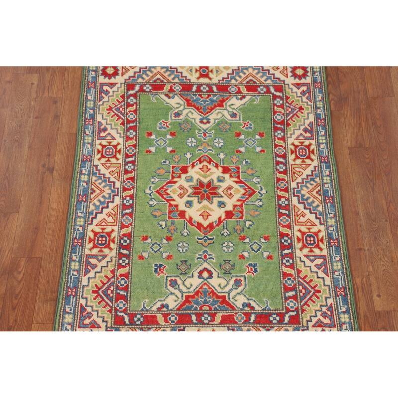 Green Kazak Foyer Rug Hand-Knotted Wool Carpet - 2'8" x 3'10"