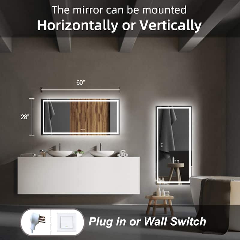 KIOTEE Super Bright Anti-fog LED Bathroom Mirror with Backlit and Front Lighting 3-Year Warranty
