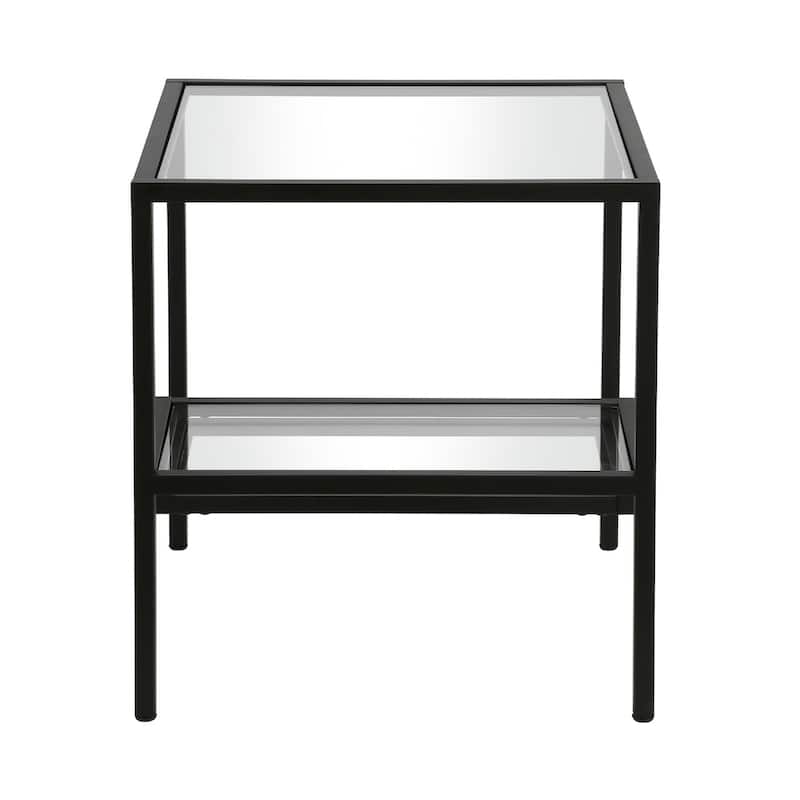 22" Glass and Steel Square End Table with Two Shelves - 22-inch H x 20-inch W x 20-inch D