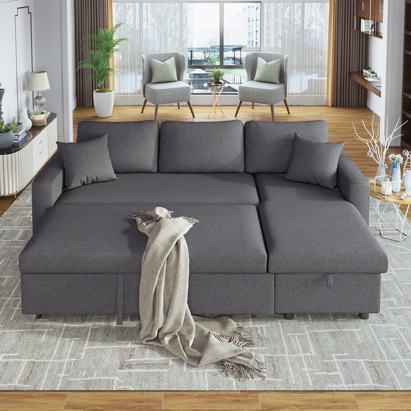 L shaped sofa with deals pull out bed