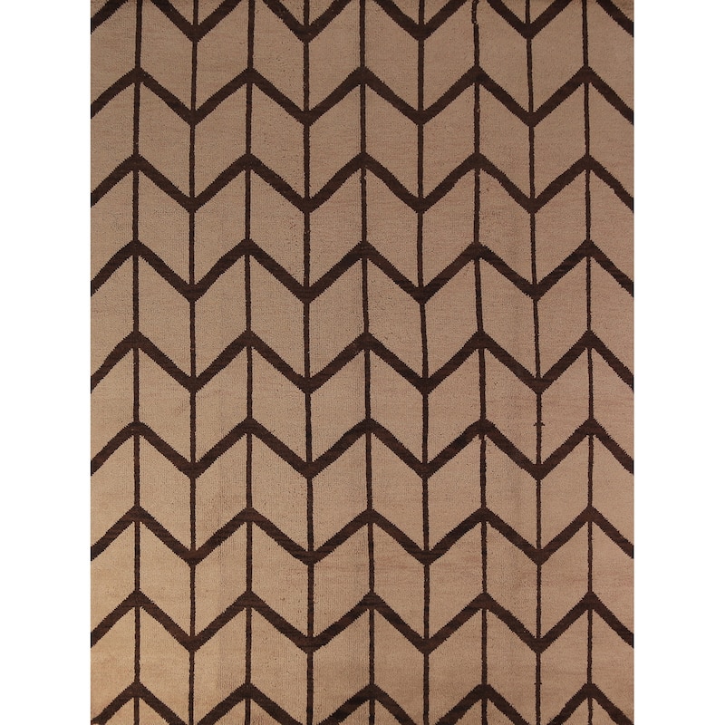 Hand Knotted Oriental 100% Wool Carpet Modern All-Over Beige & Ivories Moroccan Area Rug - 9' 10'' X 7' 11''