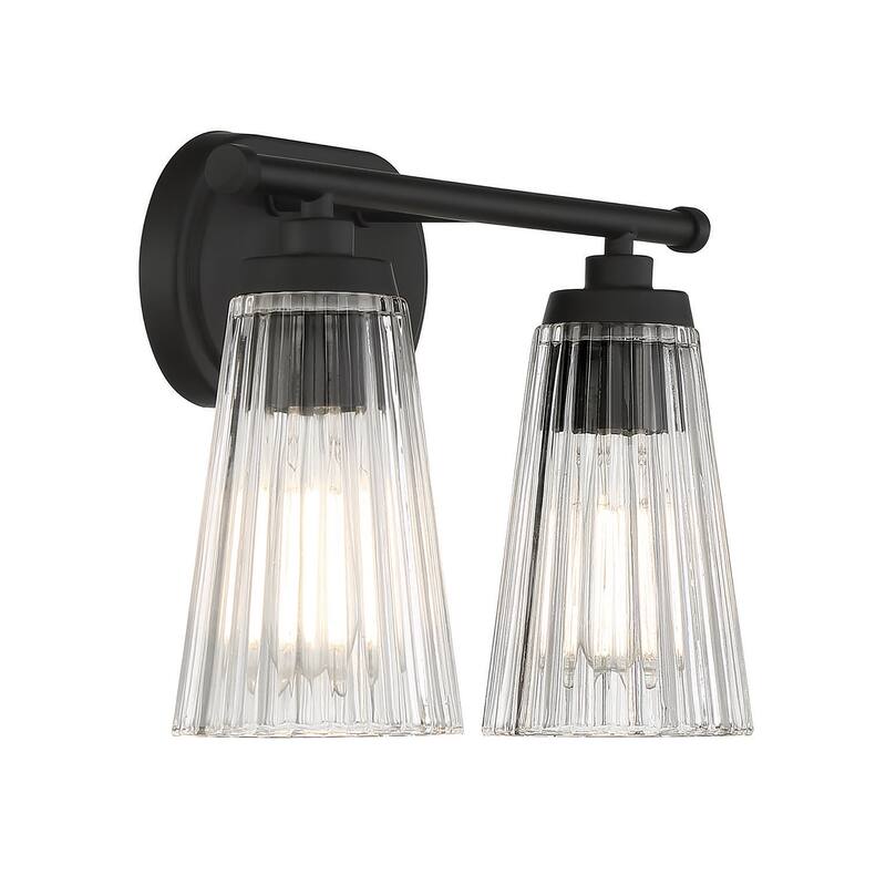 Savoy House Chantilly 2-Light Bathroom Vanity Light with Clear Fluted Glass Shades (14" W x 10"H)