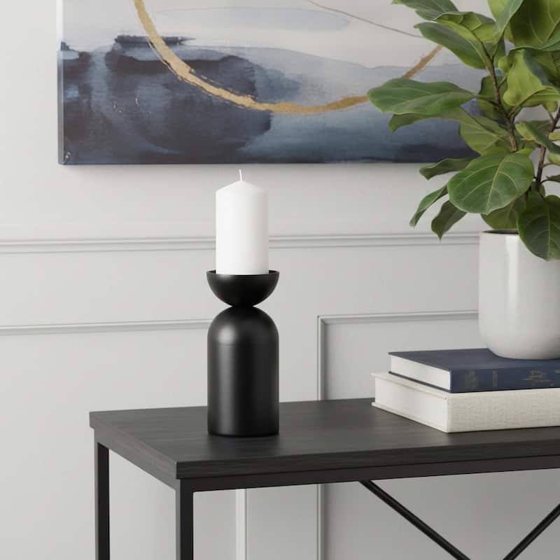 9" Black Metal Tabletop Pillar Candle Holder - Black