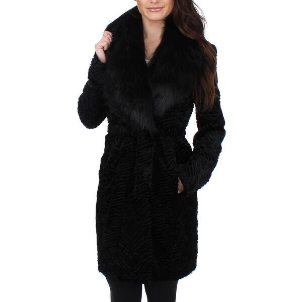 Shop Ivanka Trump Womens Persian Midi Coat Faux Fur Winter Xs