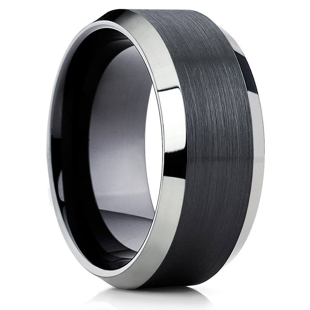 10Mm Black Tungsten Wedding Ring Silver Comfort Fit Cobalt Free Band Size 713
