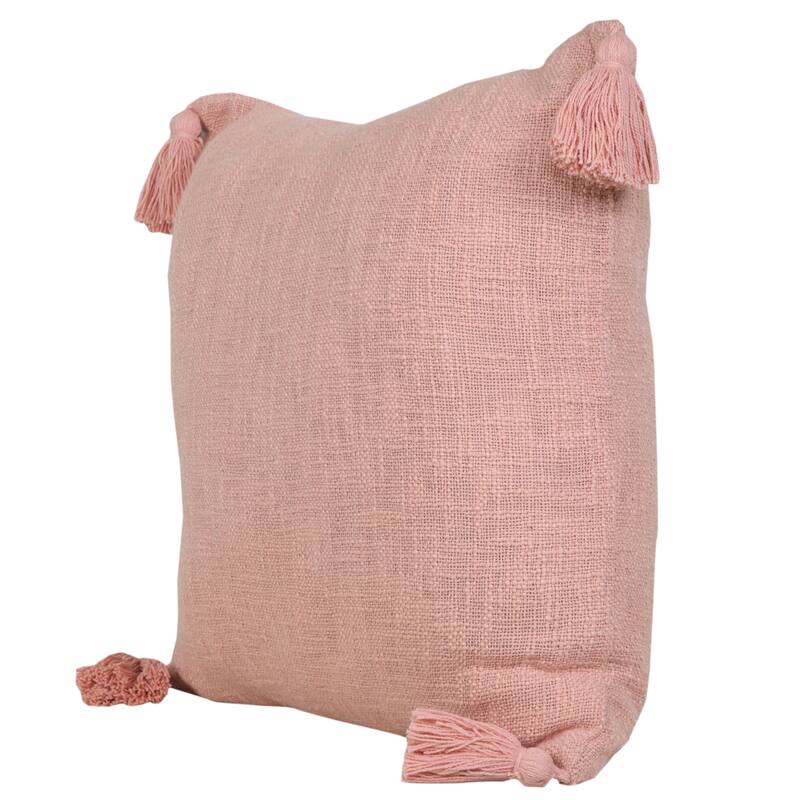Handwoven Solid Square Throw Pillow Cover with Tassels - 20" - Coral Pink