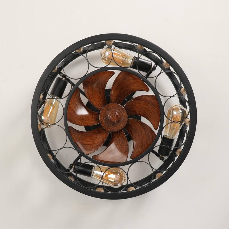20 in. W x 6 in. H Iron Ceiling Fan in Black with LED Lights - 20" x 6" in