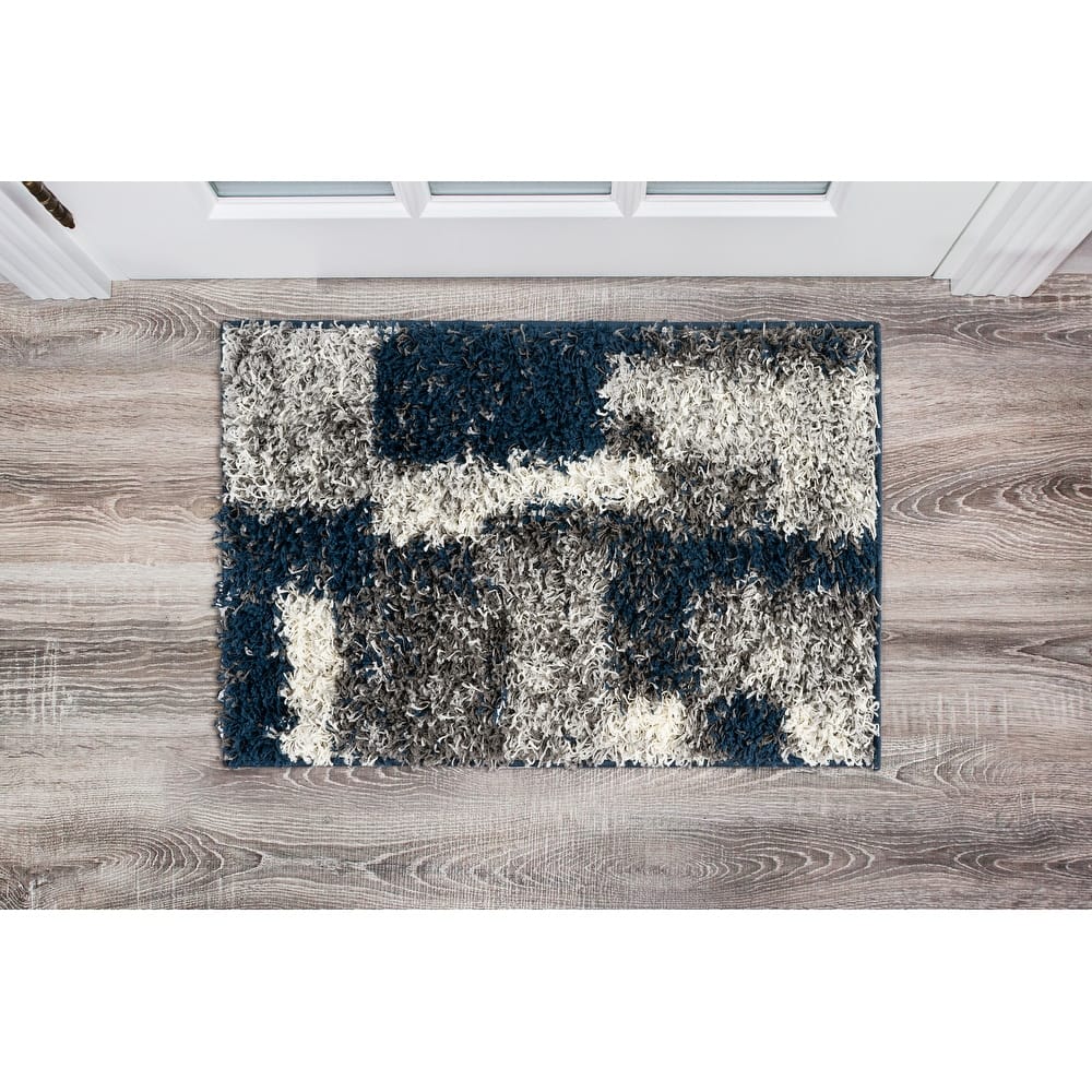 World Rug Gallery Distressed Modern Boxes Plush Shag Area Rug