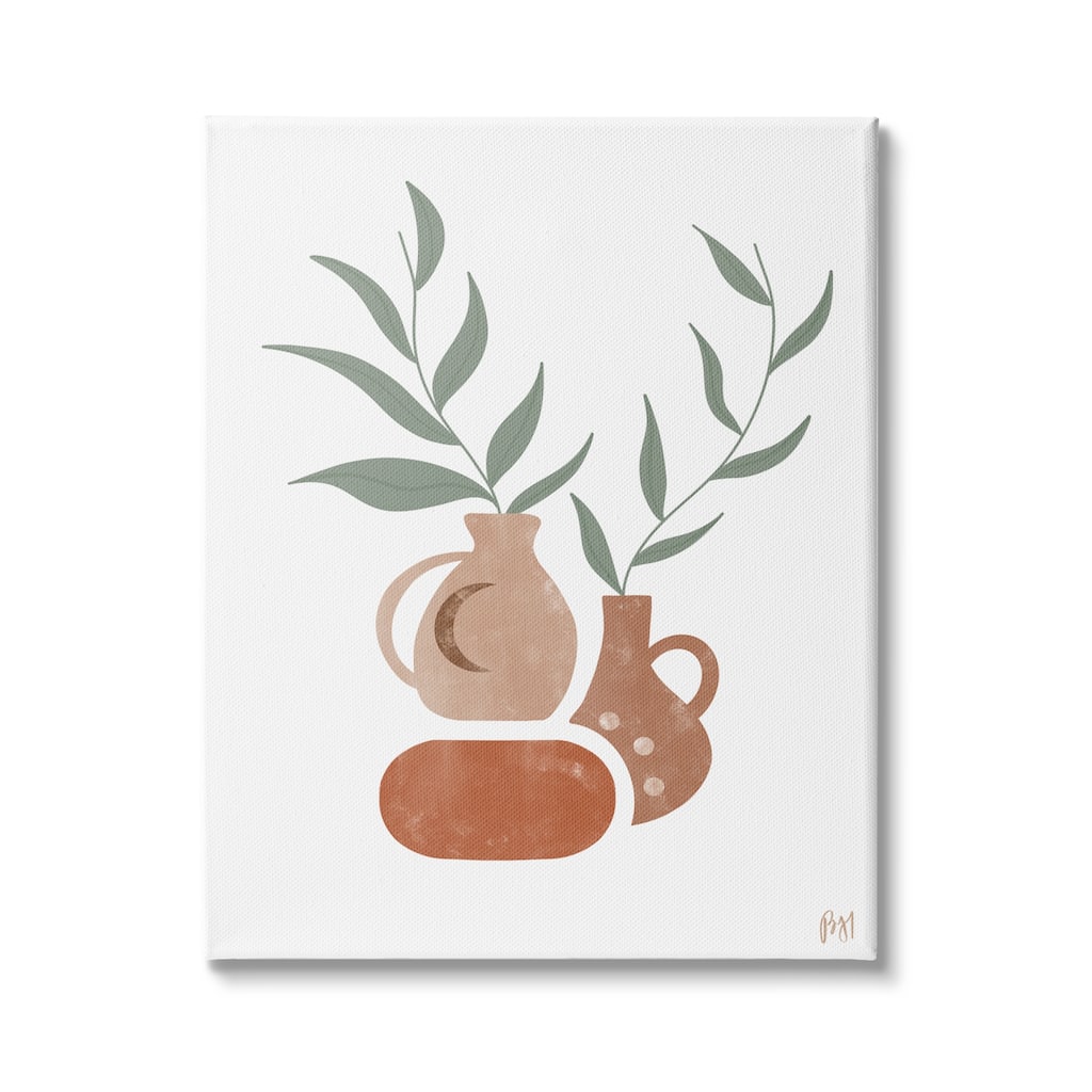 Stupell Boho Ceramic Plant Still Life Modern Terracotta Illustration Canvas Wall Art - White