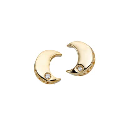 Curata 14k Yellow Gold .01ct Diamond Celestial Moon Stud Earrings
