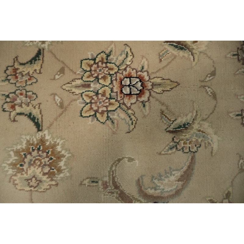 Hand Knotted Oriental 100% Wool Carpet Traditional Floral Beige & Ivories Tabriz Area Rug - 12' 2'' X 9' 2''