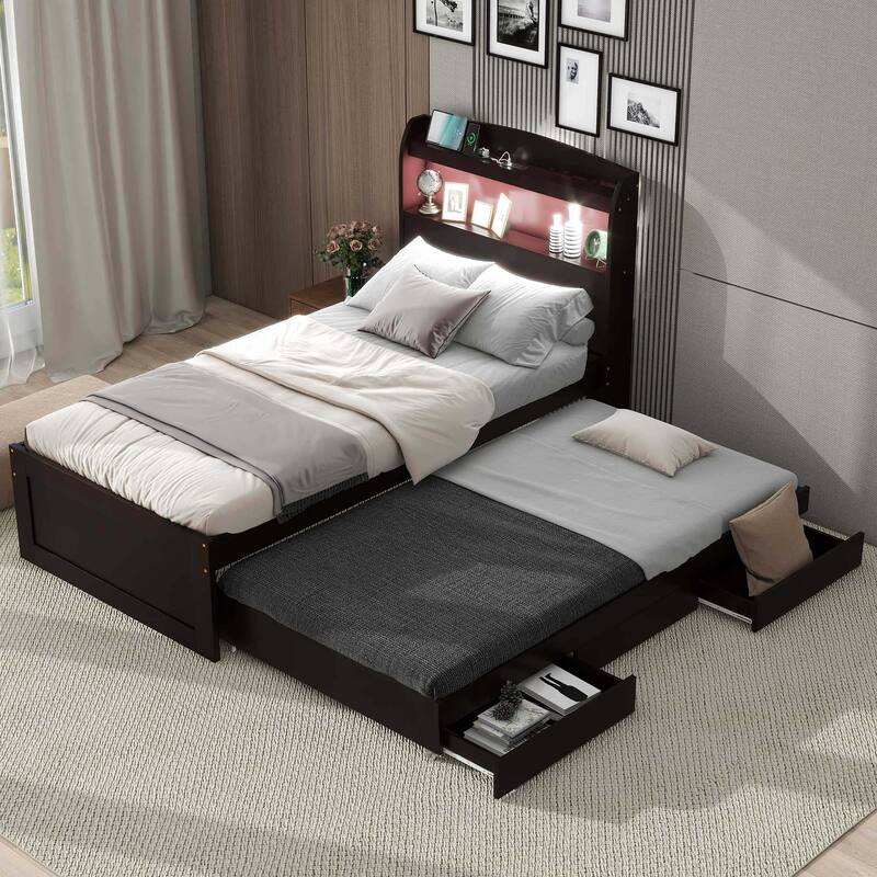 Platform Bed with Storage LED Headboard
