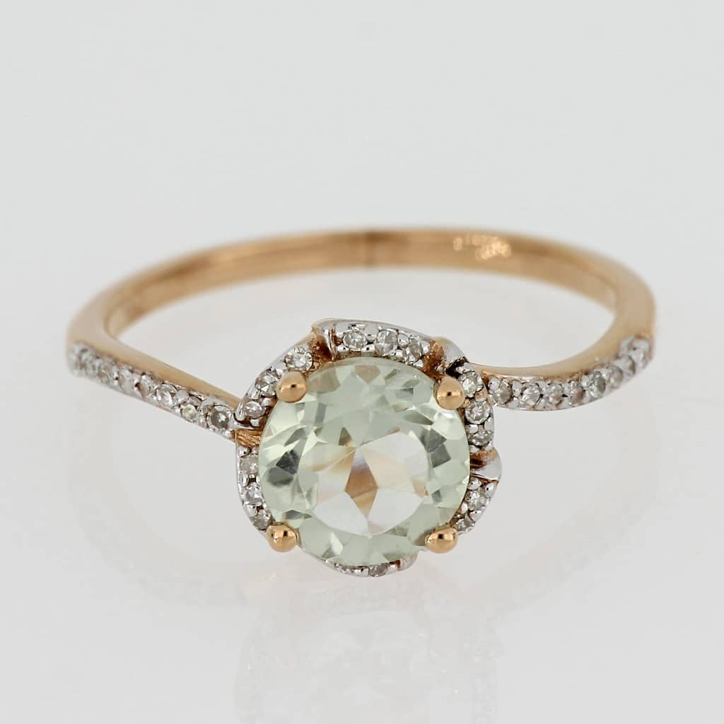 Green Amethyst and 1/10ct TDW Diamond Floral Halo Ring in 14k Rose Gold by Miadora - Purple